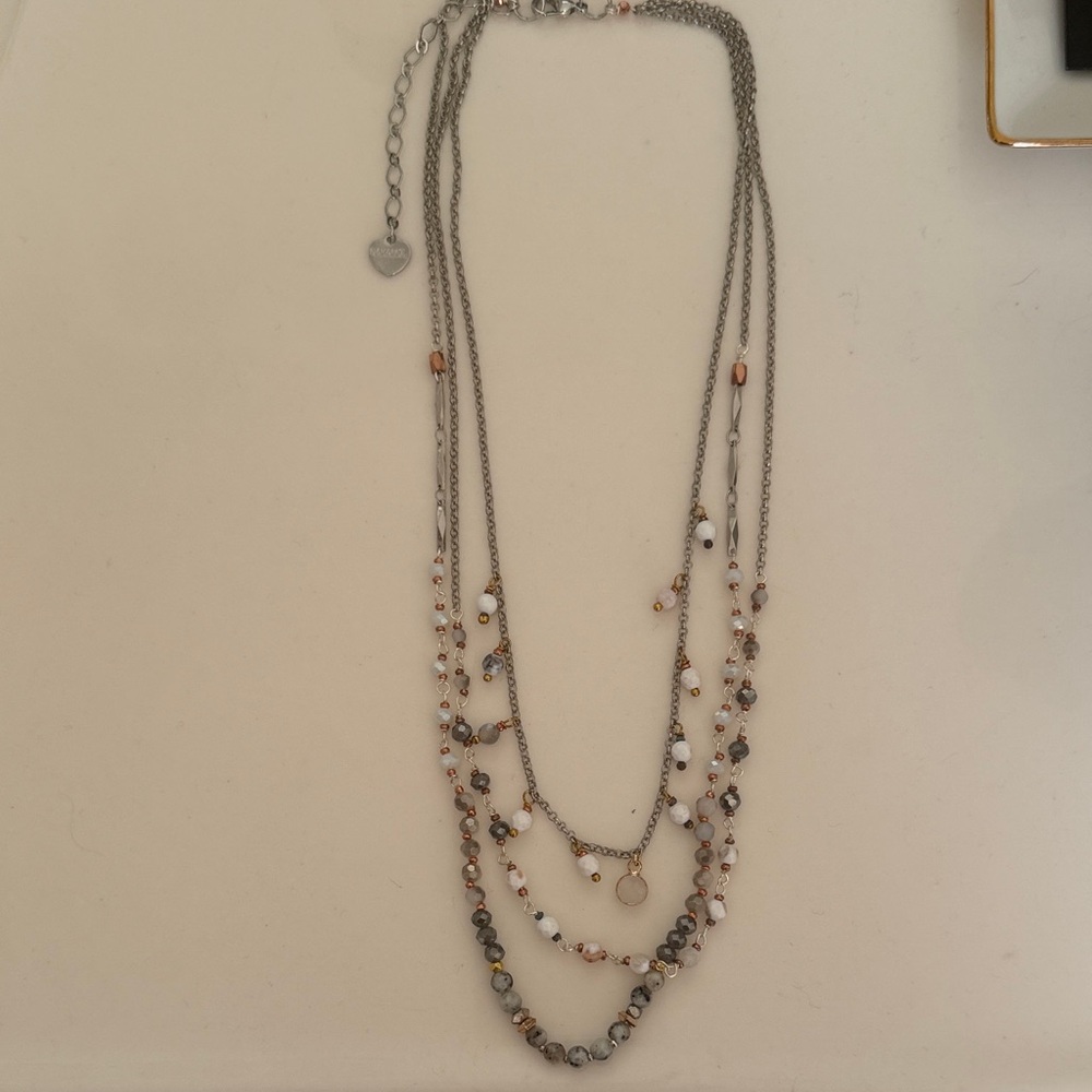 Nakamol Multi-Layered Gray and Gold Necklace